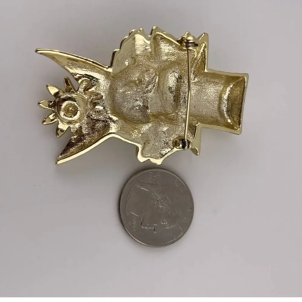 Vintage Gold Tone Clown With Hat Flower Statement‎ Brooch Pin